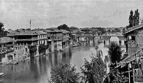 Old Photograph of bridge on Jehlum river, Srinagar, Kashmir