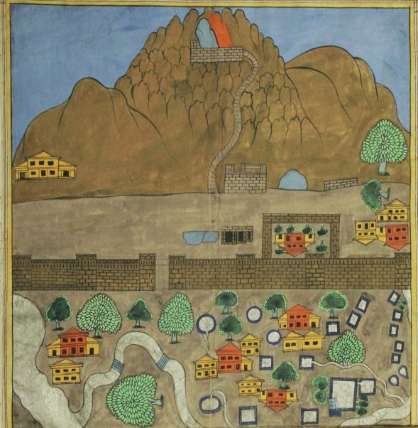 Steps-to-chakreshwari-temple-Hari-Parbat.-19th-century.-Outside-the-walled-city-can-be-seen-the-location-of-various-springs.-